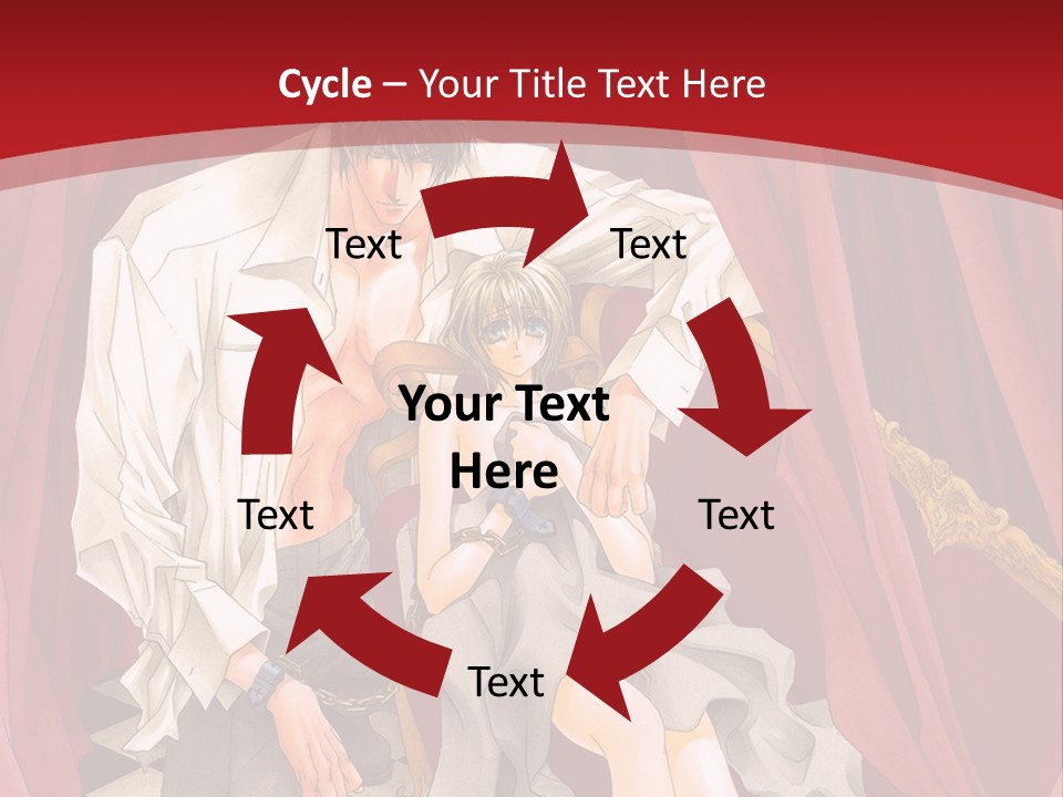 A Man And A Woman Sitting On A Chair In Front Of A Red Curtain PowerPoint Template