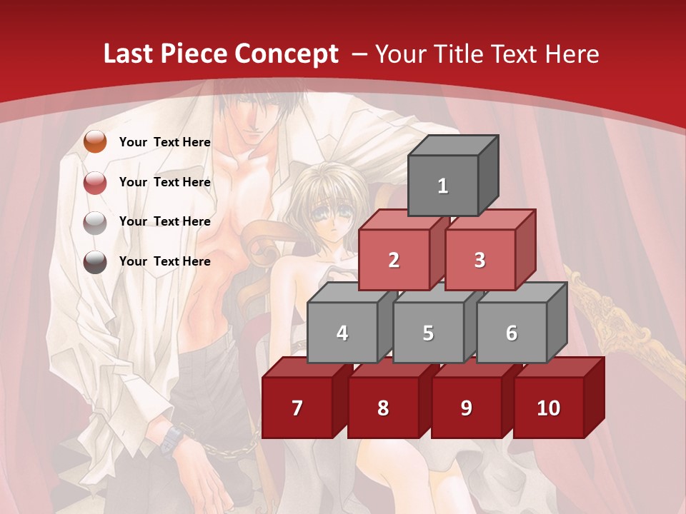 A Man And A Woman Sitting On A Chair In Front Of A Red Curtain PowerPoint Template