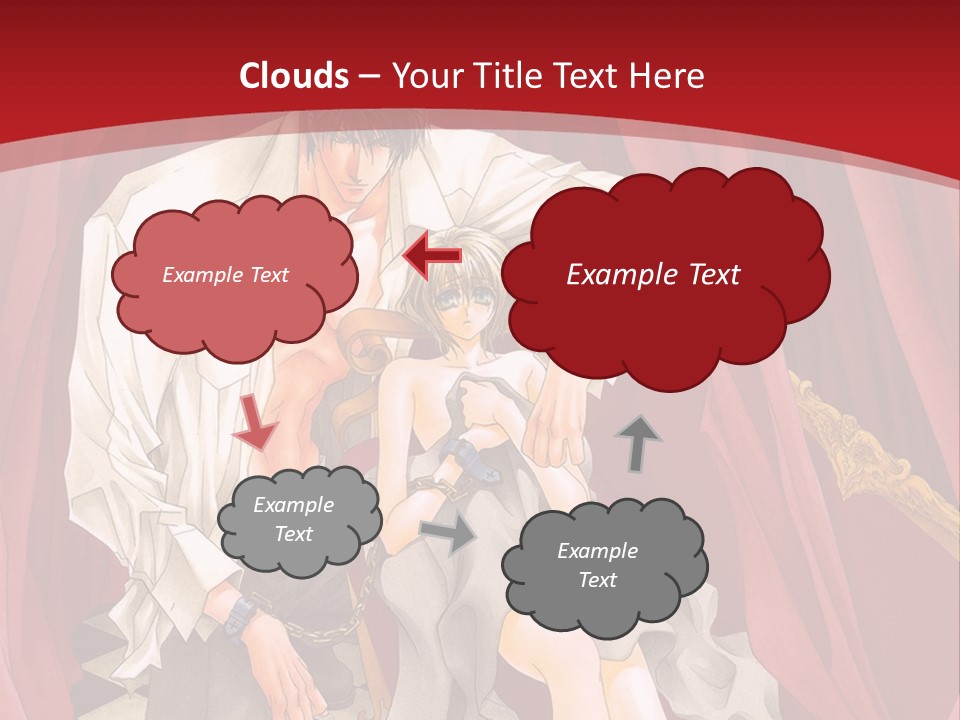 A Man And A Woman Sitting On A Chair In Front Of A Red Curtain PowerPoint Template