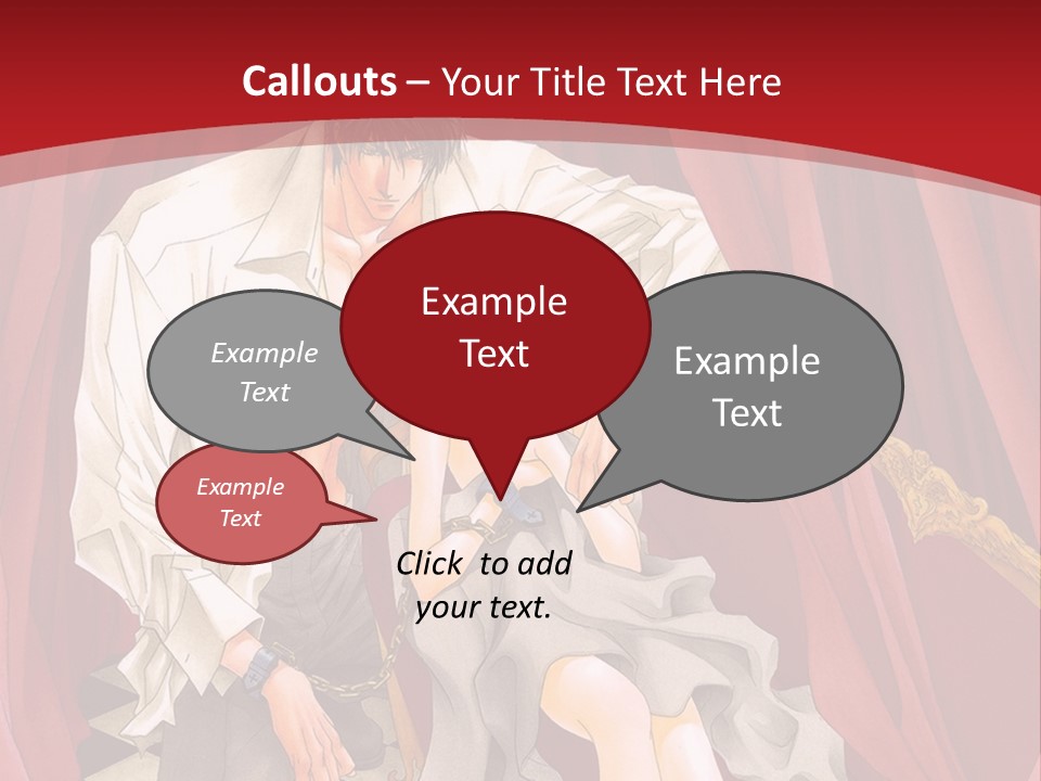 A Man And A Woman Sitting On A Chair In Front Of A Red Curtain PowerPoint Template