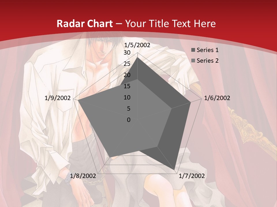 A Man And A Woman Sitting On A Chair In Front Of A Red Curtain PowerPoint Template