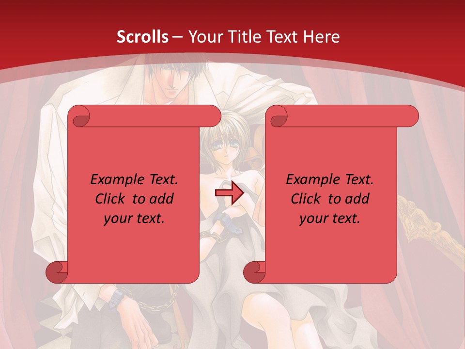 A Man And A Woman Sitting On A Chair In Front Of A Red Curtain PowerPoint Template