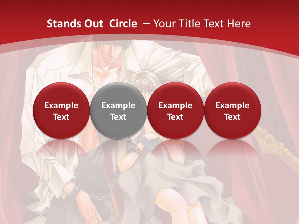 A Man And A Woman Sitting On A Chair In Front Of A Red Curtain PowerPoint Template