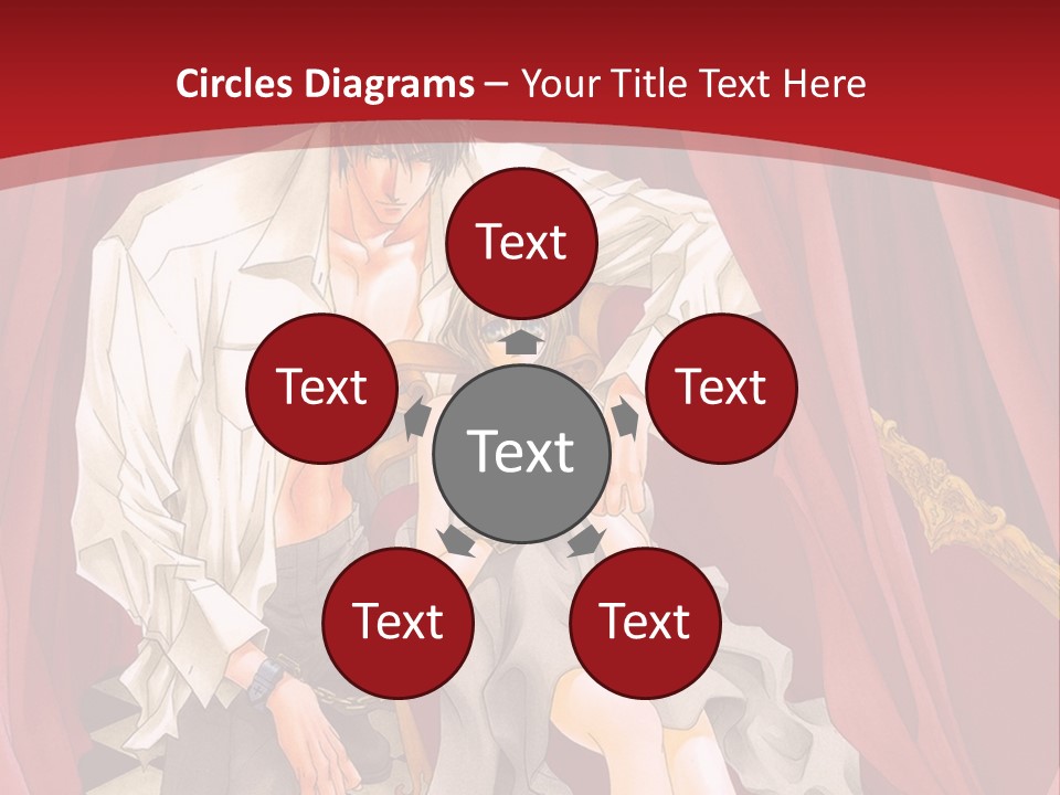 A Man And A Woman Sitting On A Chair In Front Of A Red Curtain PowerPoint Template