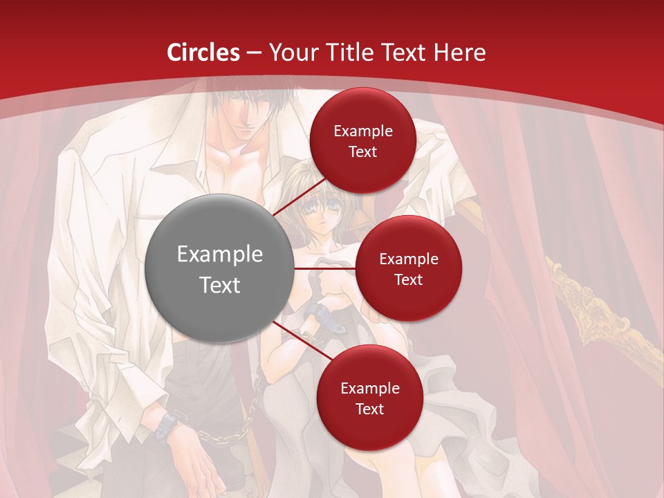 A Man And A Woman Sitting On A Chair In Front Of A Red Curtain PowerPoint Template