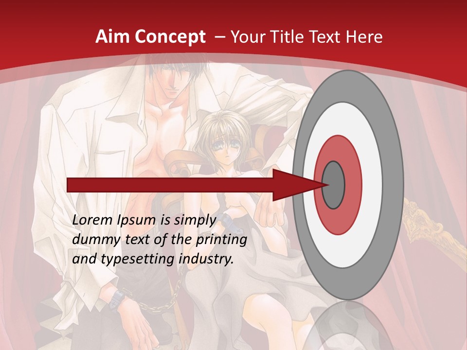 A Man And A Woman Sitting On A Chair In Front Of A Red Curtain PowerPoint Template