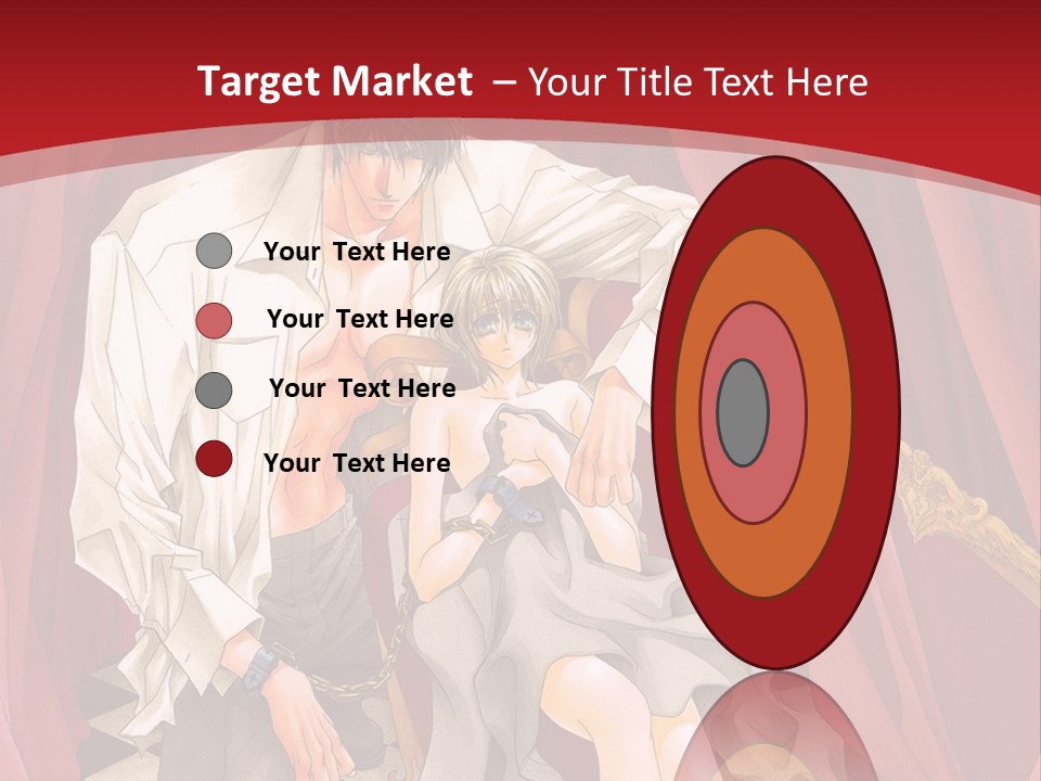 A Man And A Woman Sitting On A Chair In Front Of A Red Curtain PowerPoint Template