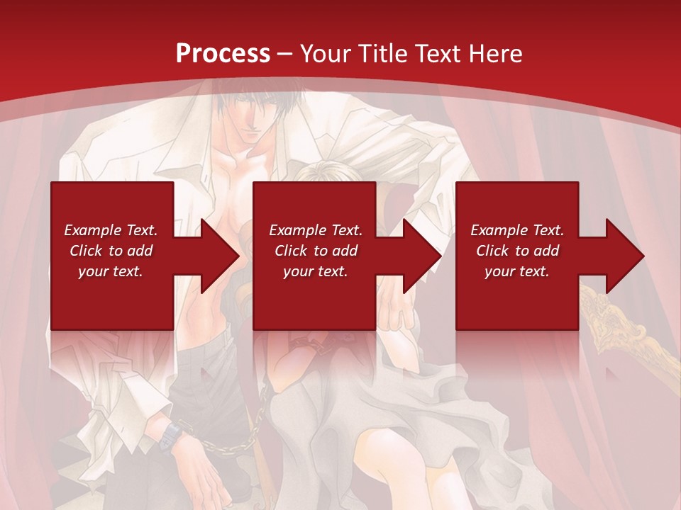 A Man And A Woman Sitting On A Chair In Front Of A Red Curtain PowerPoint Template