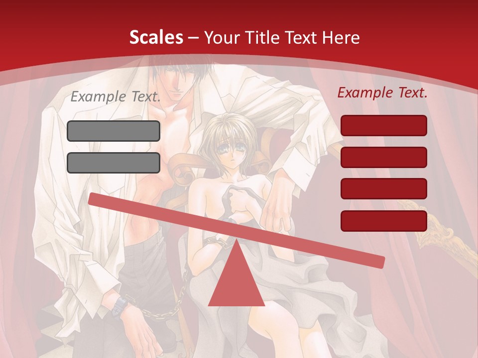 A Man And A Woman Sitting On A Chair In Front Of A Red Curtain PowerPoint Template