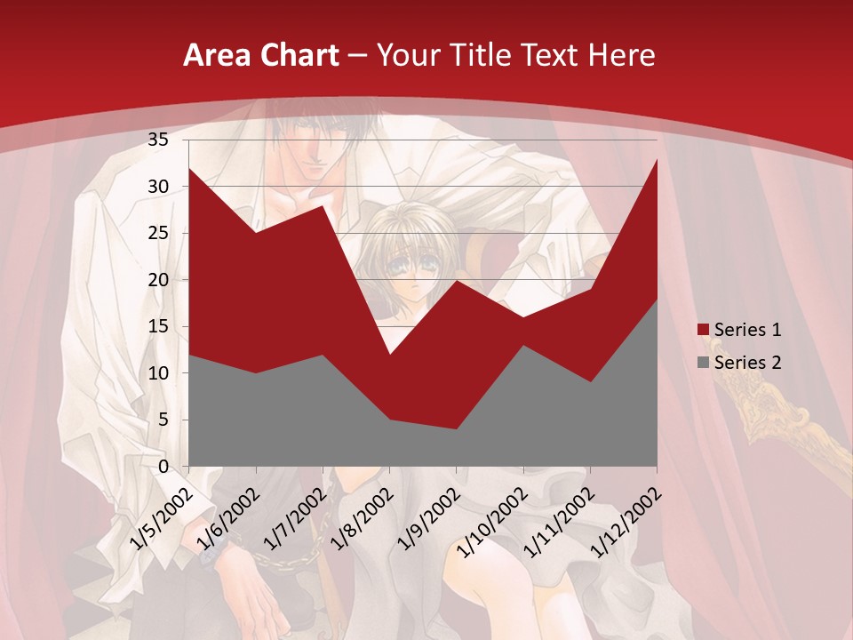A Man And A Woman Sitting On A Chair In Front Of A Red Curtain PowerPoint Template