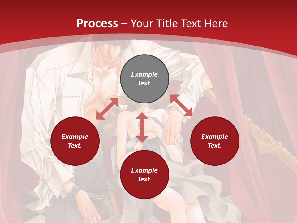 A Man And A Woman Sitting On A Chair In Front Of A Red Curtain PowerPoint Template