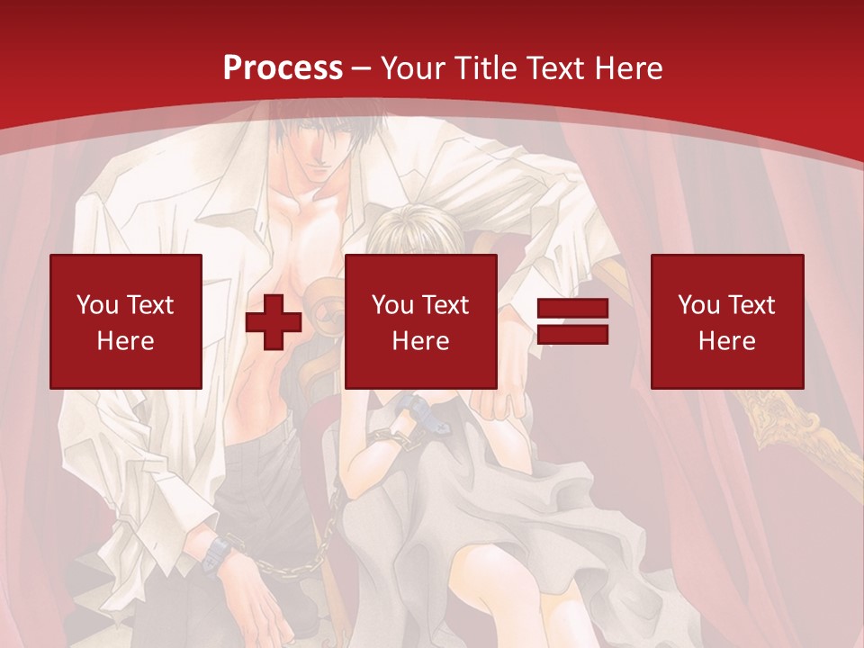 A Man And A Woman Sitting On A Chair In Front Of A Red Curtain PowerPoint Template