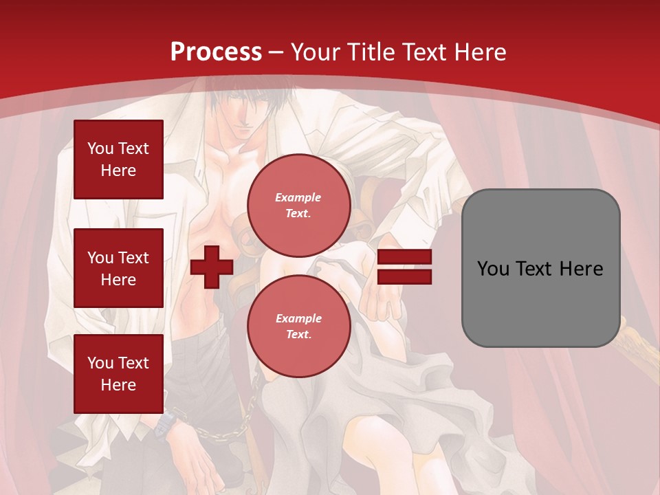 A Man And A Woman Sitting On A Chair In Front Of A Red Curtain PowerPoint Template