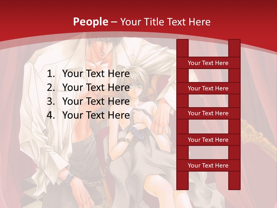 A Man And A Woman Sitting On A Chair In Front Of A Red Curtain PowerPoint Template