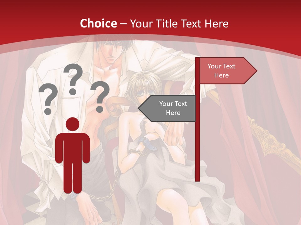 A Man And A Woman Sitting On A Chair In Front Of A Red Curtain PowerPoint Template