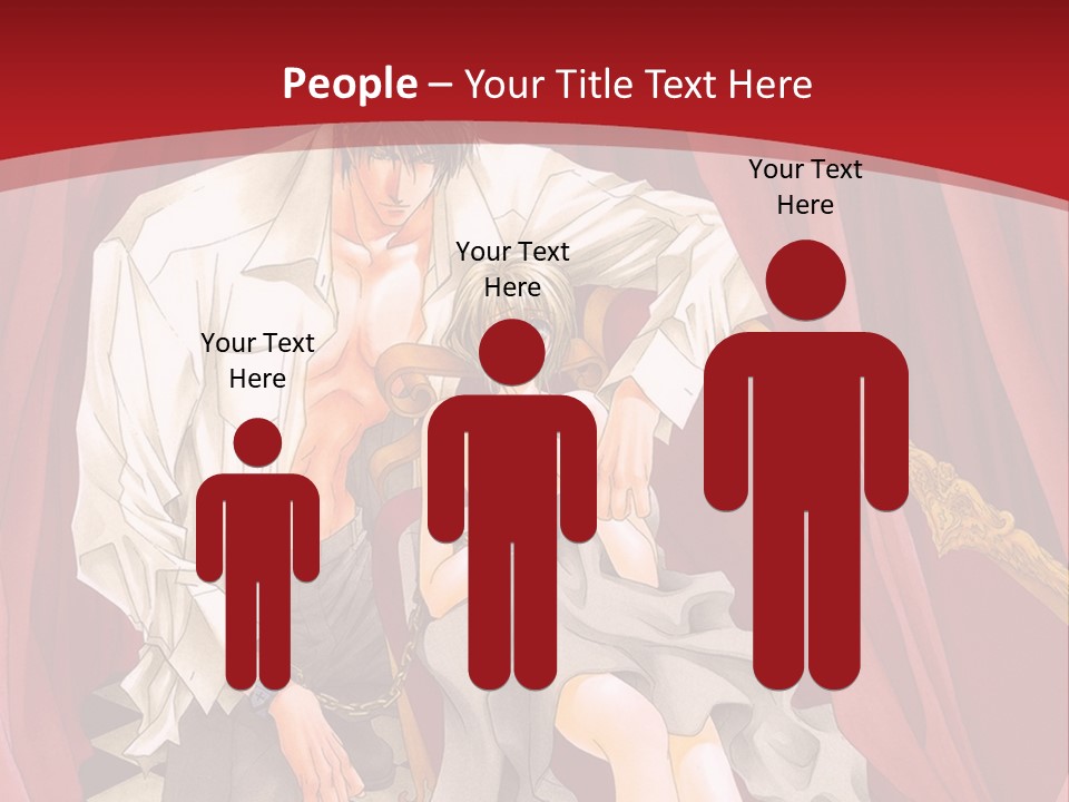 A Man And A Woman Sitting On A Chair In Front Of A Red Curtain PowerPoint Template