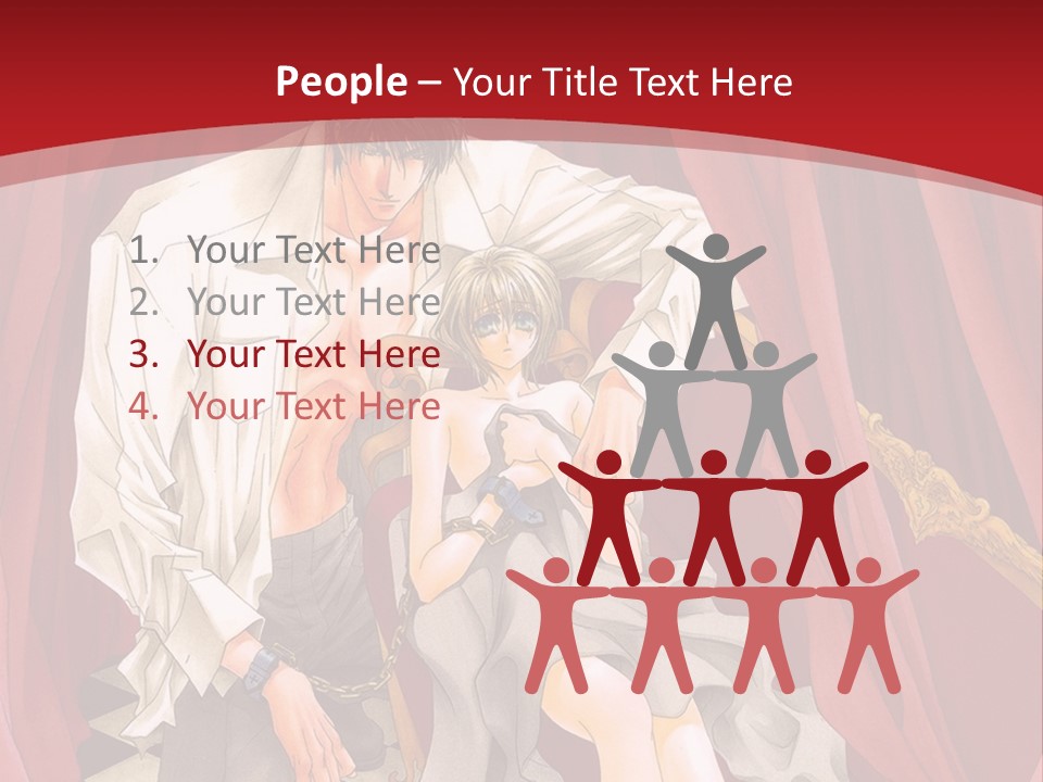 A Man And A Woman Sitting On A Chair In Front Of A Red Curtain PowerPoint Template