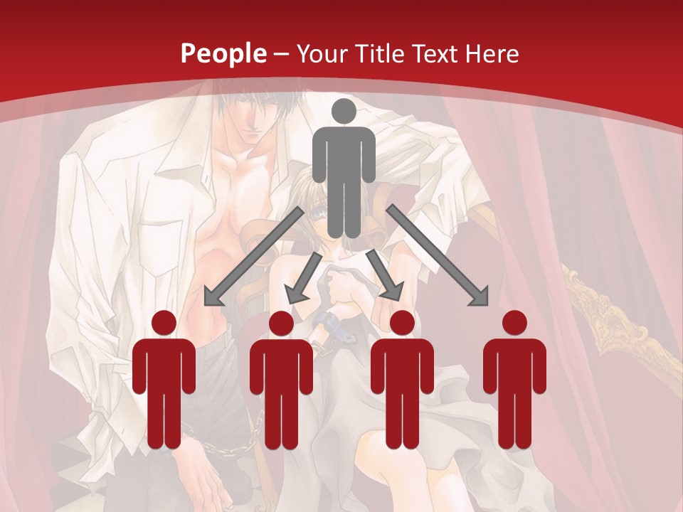 A Man And A Woman Sitting On A Chair In Front Of A Red Curtain PowerPoint Template