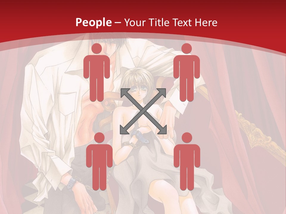 A Man And A Woman Sitting On A Chair In Front Of A Red Curtain PowerPoint Template