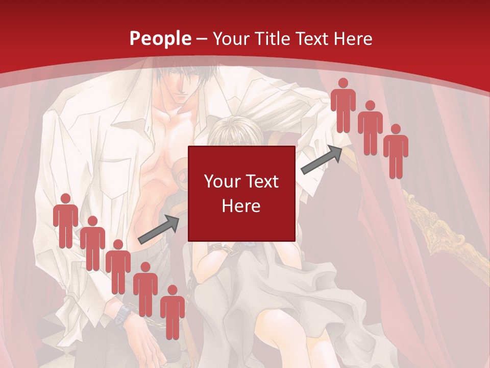 A Man And A Woman Sitting On A Chair In Front Of A Red Curtain PowerPoint Template