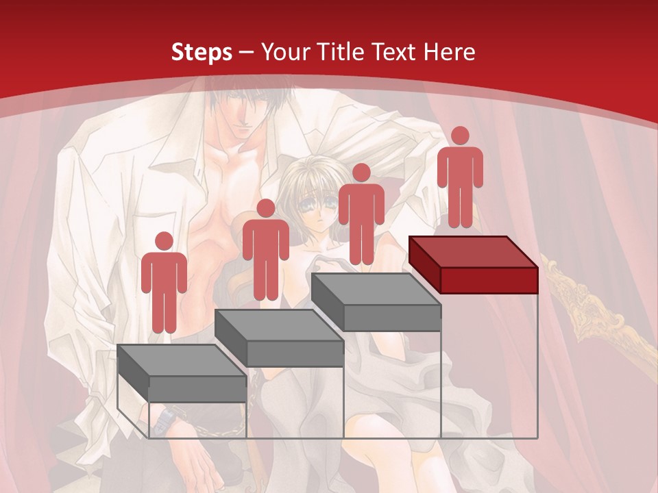 A Man And A Woman Sitting On A Chair In Front Of A Red Curtain PowerPoint Template