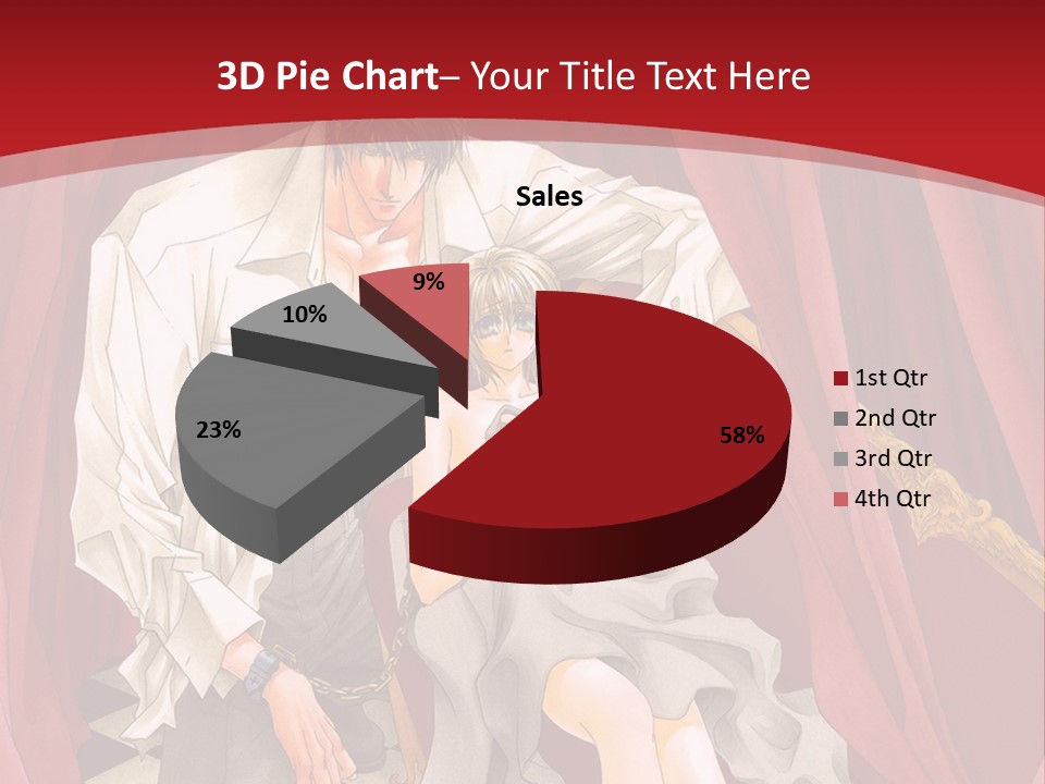 A Man And A Woman Sitting On A Chair In Front Of A Red Curtain PowerPoint Template