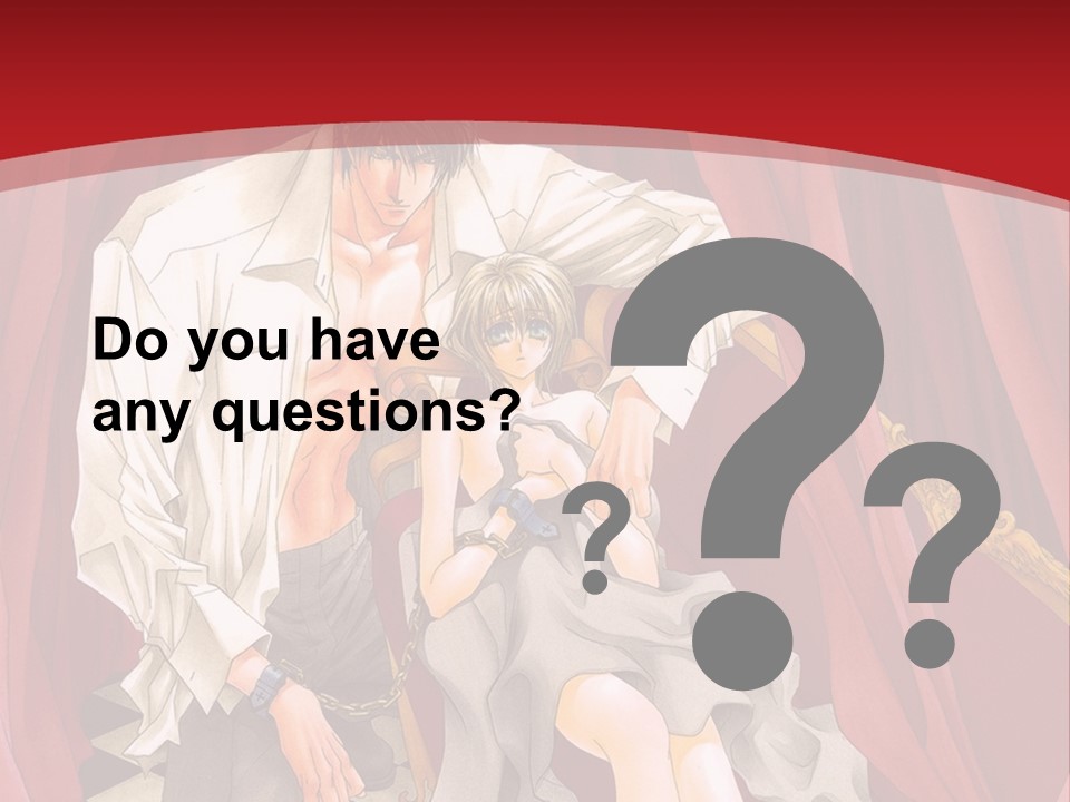 A Man And A Woman Sitting On A Chair In Front Of A Red Curtain PowerPoint Template