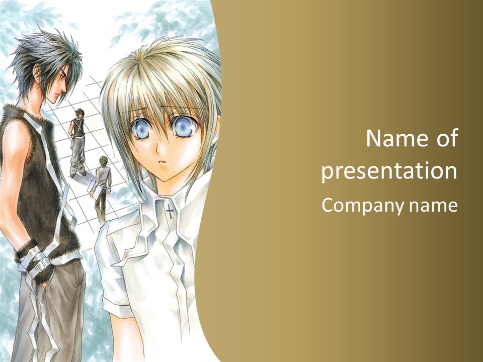 A Couple Of Anime Characters Standing Next To Each Other PowerPoint Template