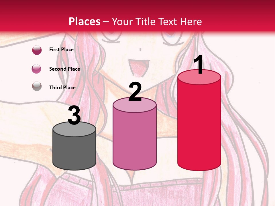 A Drawing Of A Girl With Long Pink Hair PowerPoint Template