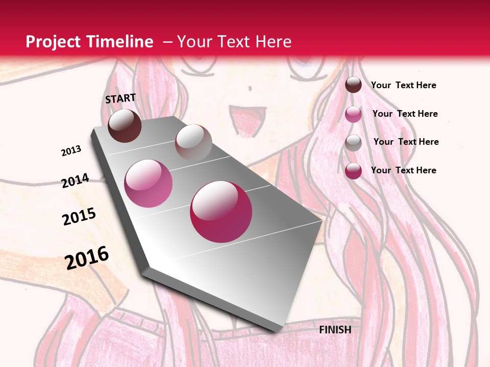A Drawing Of A Girl With Long Pink Hair PowerPoint Template