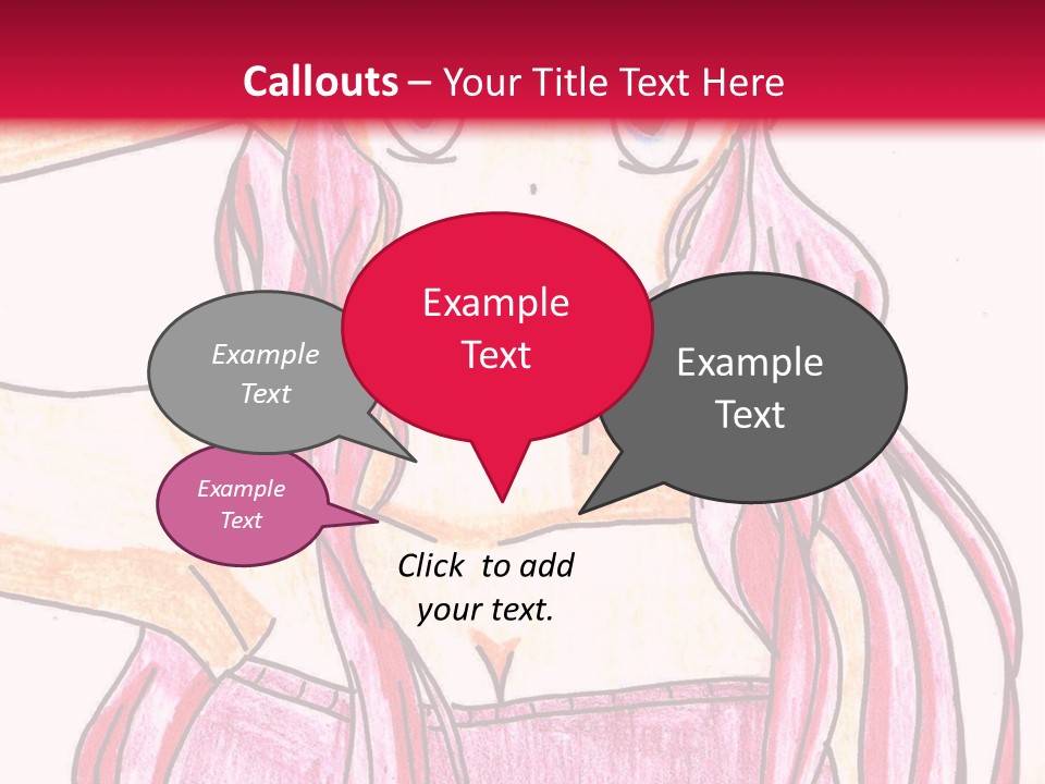 A Drawing Of A Girl With Long Pink Hair PowerPoint Template