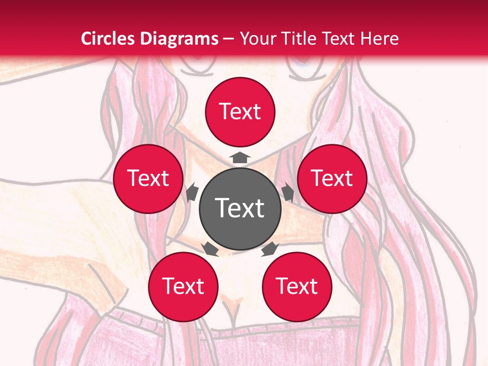 A Drawing Of A Girl With Long Pink Hair PowerPoint Template