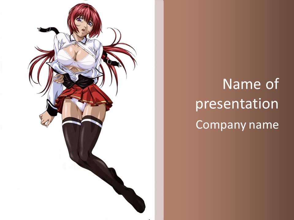 A Woman With Red Hair And Black Stockings Is Standing In Front Of A White Background PowerPoint Template