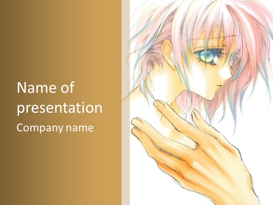 A Anime Character With Pink Hair And Blue Eyes PowerPoint Template