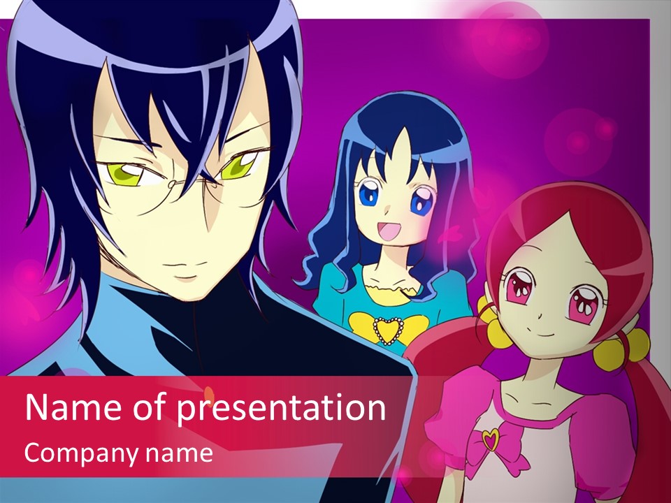 A Group Of Anime Characters With A Purple Background PowerPoint Template