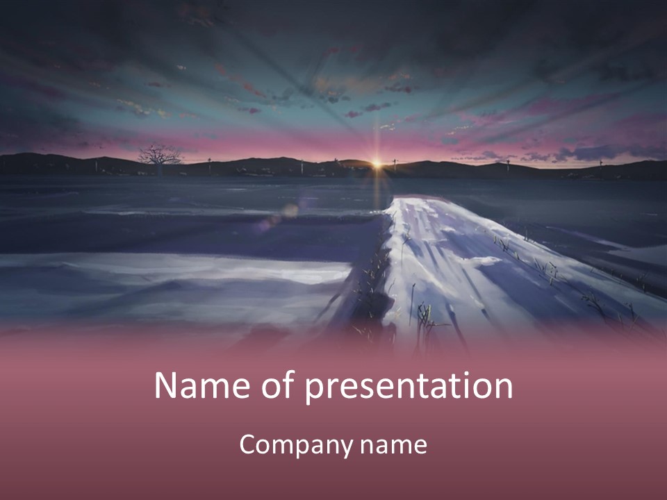 A Snowy Landscape With A Sunset In The Background PowerPoint Template