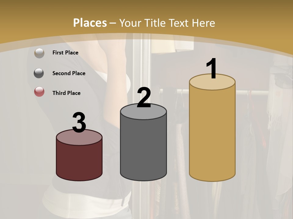 Young Woman Standing At Wardrobe. She Thinking What Get Dressed. PowerPoint Template