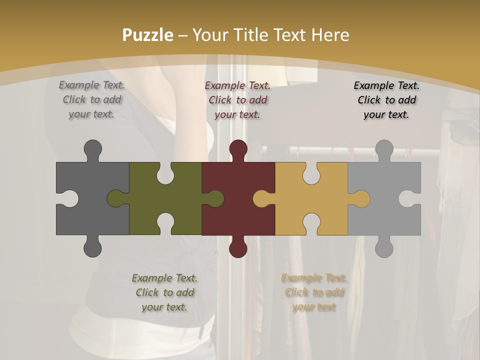 Young Woman Standing At Wardrobe. She Thinking What Get Dressed. PowerPoint Template