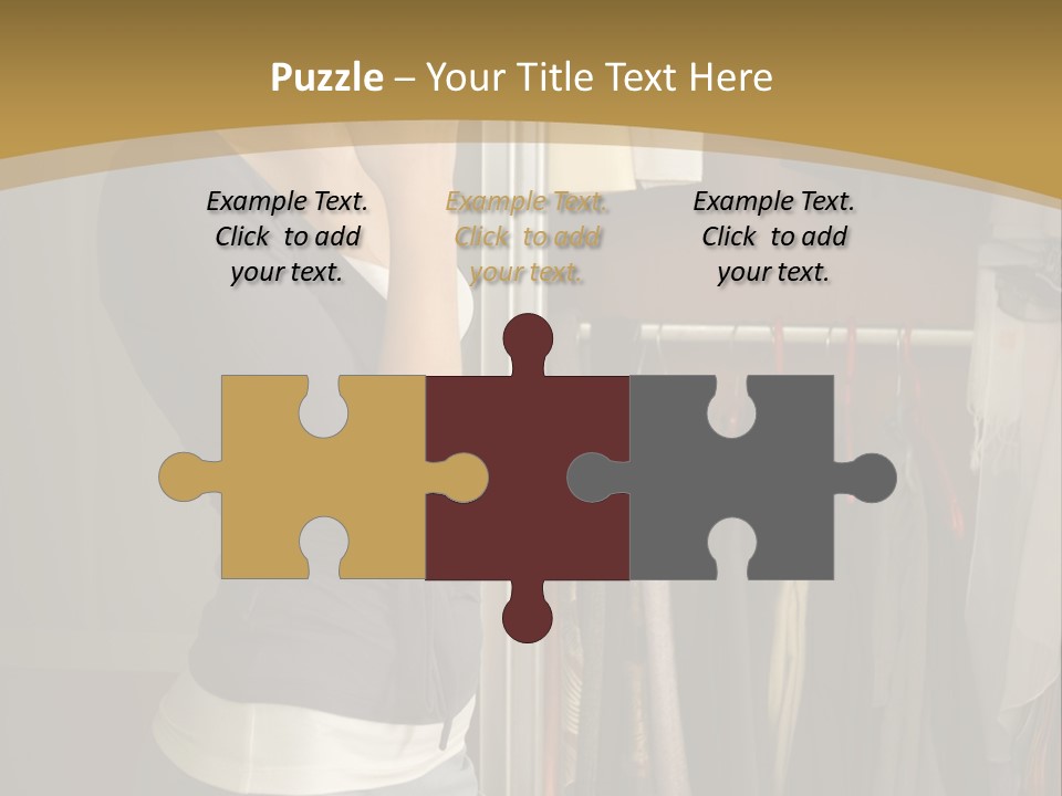 Young Woman Standing At Wardrobe. She Thinking What Get Dressed. PowerPoint Template