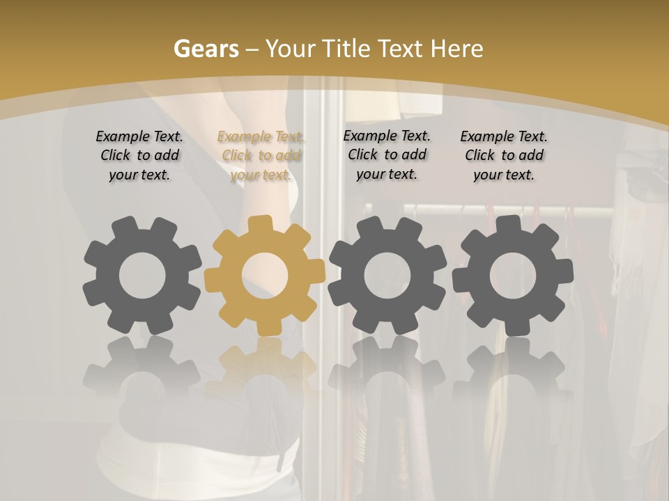 Young Woman Standing At Wardrobe. She Thinking What Get Dressed. PowerPoint Template