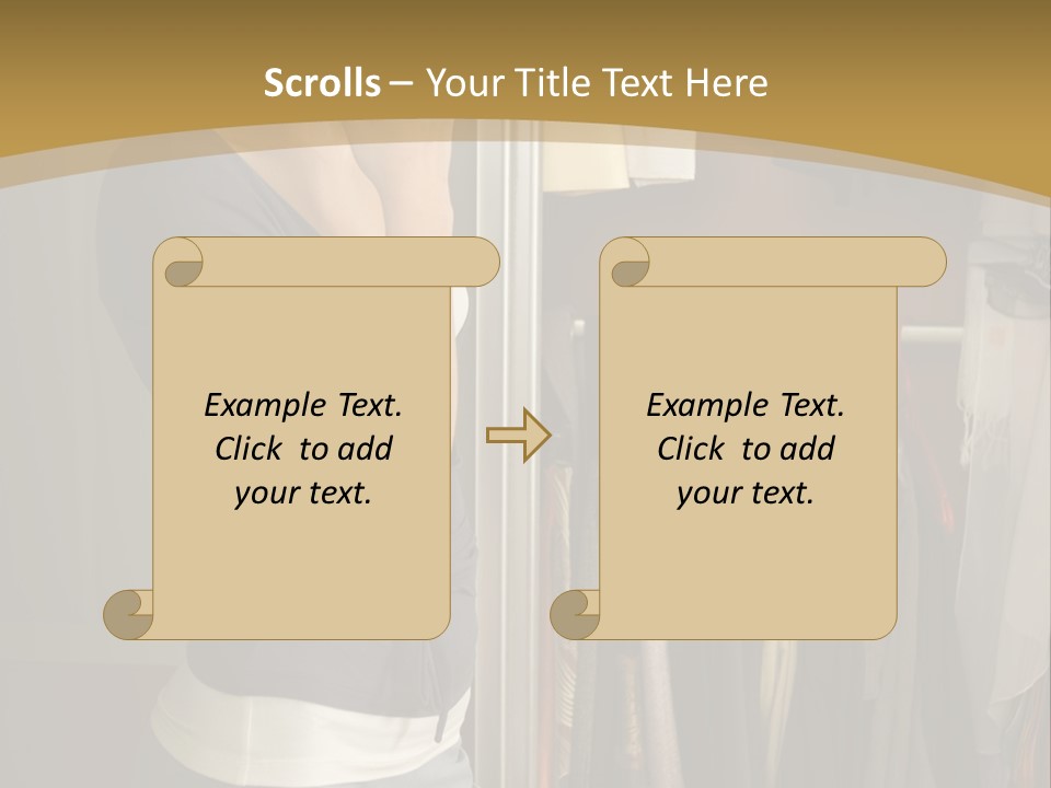 Young Woman Standing At Wardrobe. She Thinking What Get Dressed. PowerPoint Template