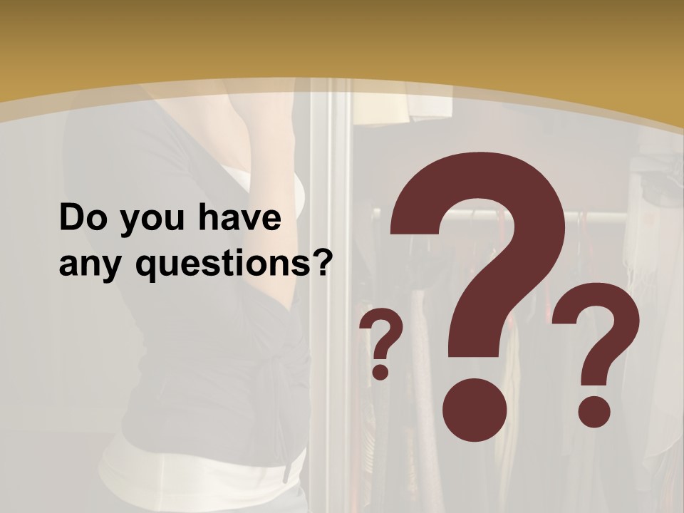 Young Woman Standing At Wardrobe. She Thinking What Get Dressed. PowerPoint Template