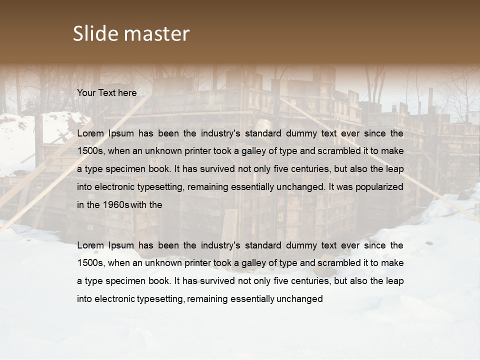 New Home Construction Site In The Winter, With Snow In The Foreground And Woods In The Background PowerPoint Template