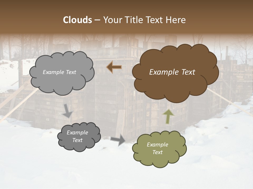 New Home Construction Site In The Winter, With Snow In The Foreground And Woods In The Background PowerPoint Template