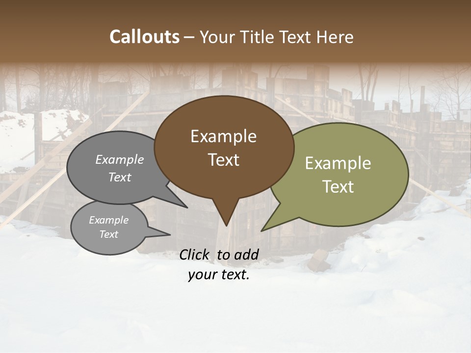 New Home Construction Site In The Winter, With Snow In The Foreground And Woods In The Background PowerPoint Template