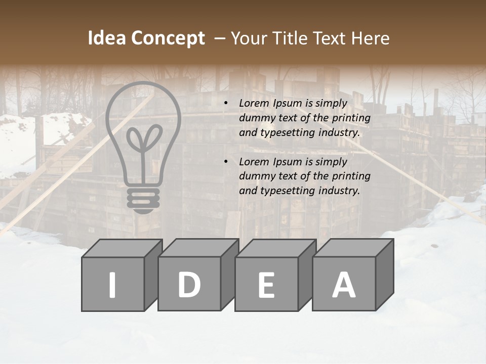 New Home Construction Site In The Winter, With Snow In The Foreground And Woods In The Background PowerPoint Template