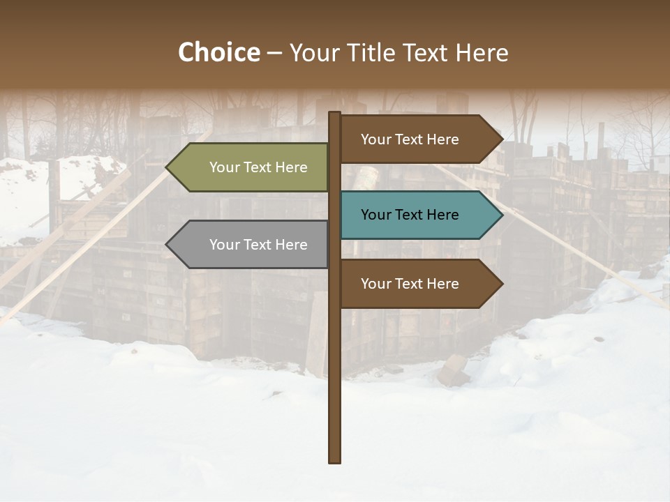 New Home Construction Site In The Winter, With Snow In The Foreground And Woods In The Background PowerPoint Template