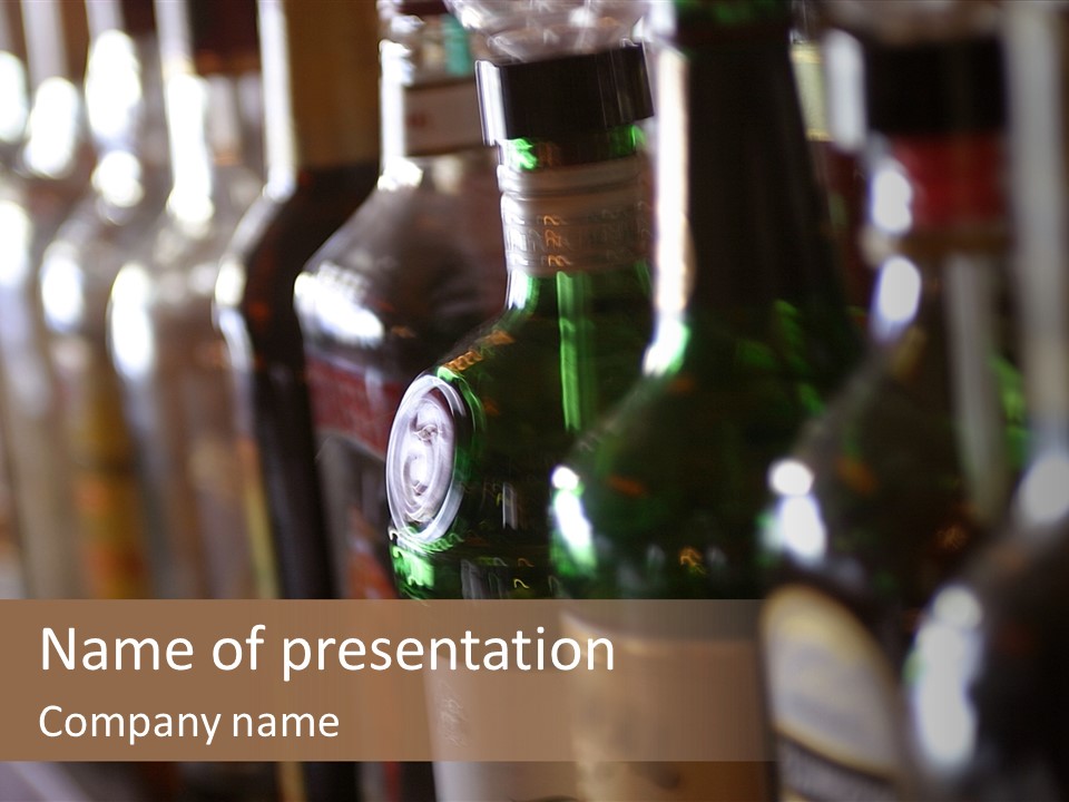 Blurred Liquor Bottles On A Bar. PowerPoint Template