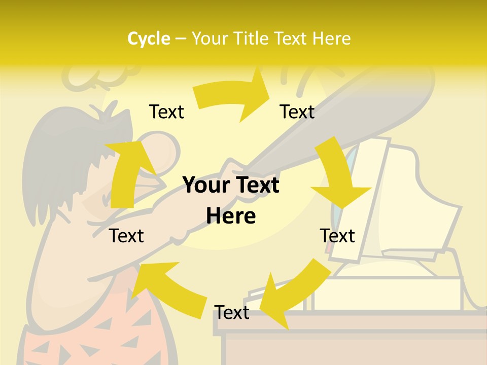 Frustrated Caveman Clobbers His Computer PowerPoint Template
