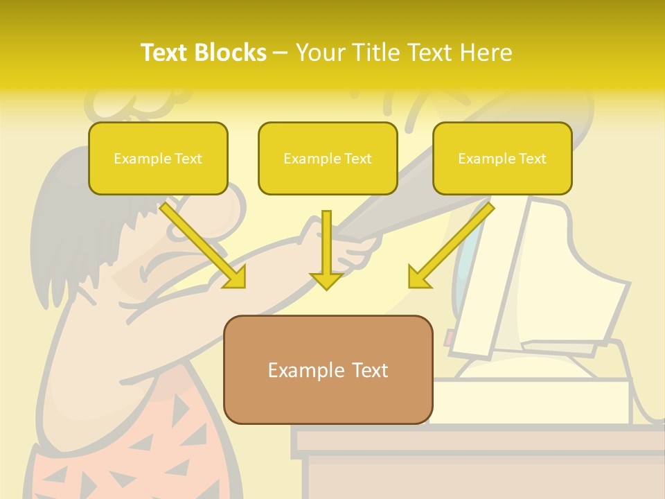 Frustrated Caveman Clobbers His Computer PowerPoint Template